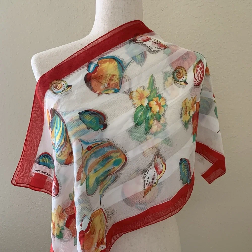 Liz Claiborne Tropical Fish Shells Flowers Rectangular‎ Scarf BNWT